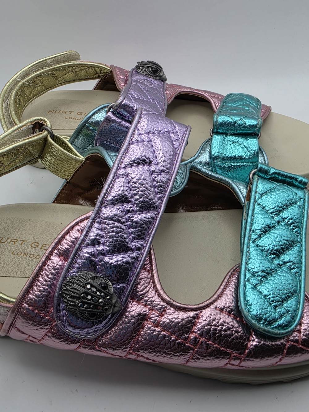 Kurt Geiger London Mini Orson Quilted Kids 5m Metallic Leather Platform Sandals